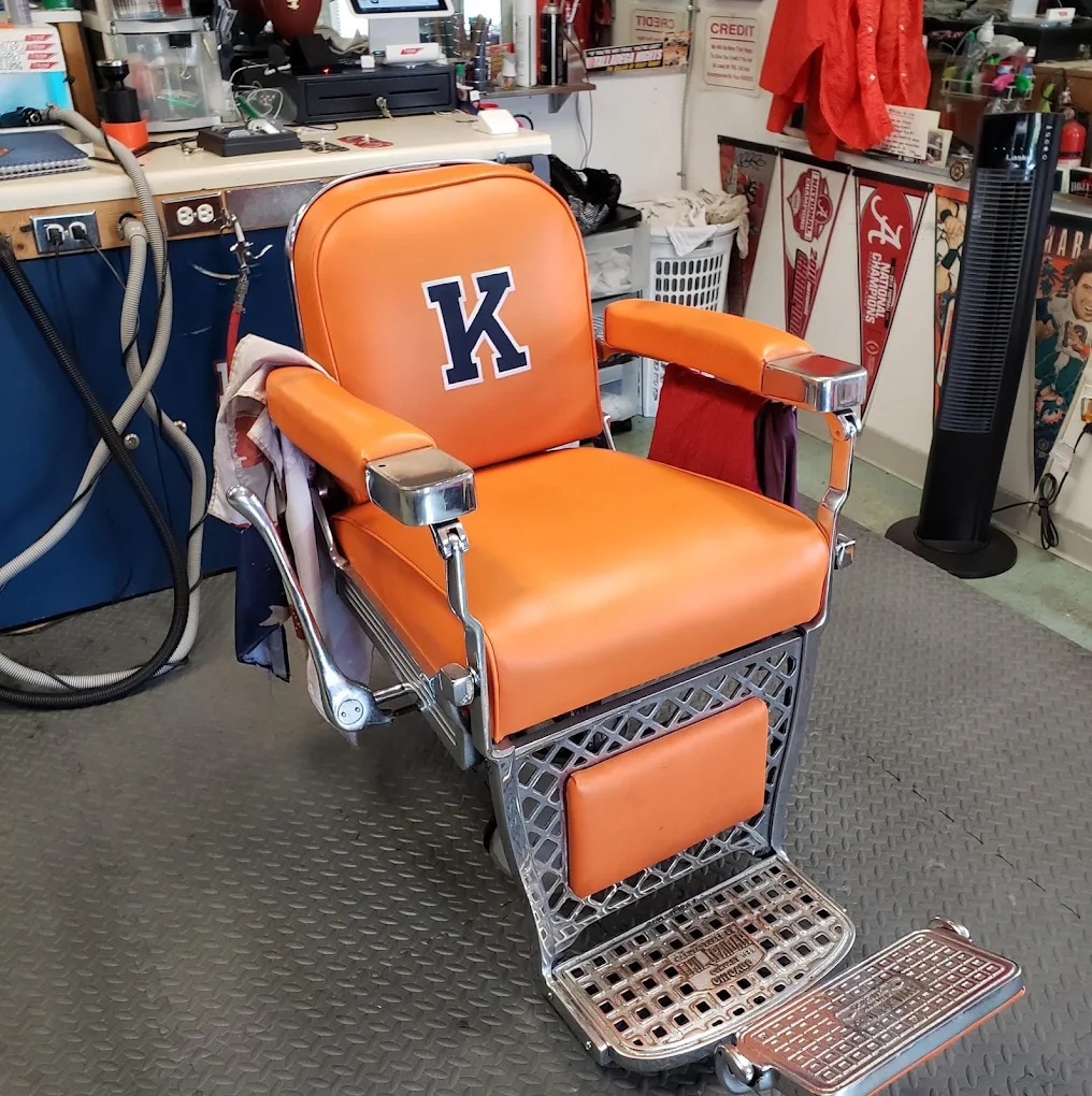 The signature orange Kingston barber chair